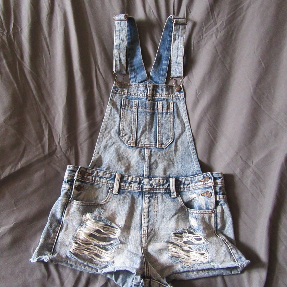 Womens Forever 21 Los Angeles Denim Overall Shorts